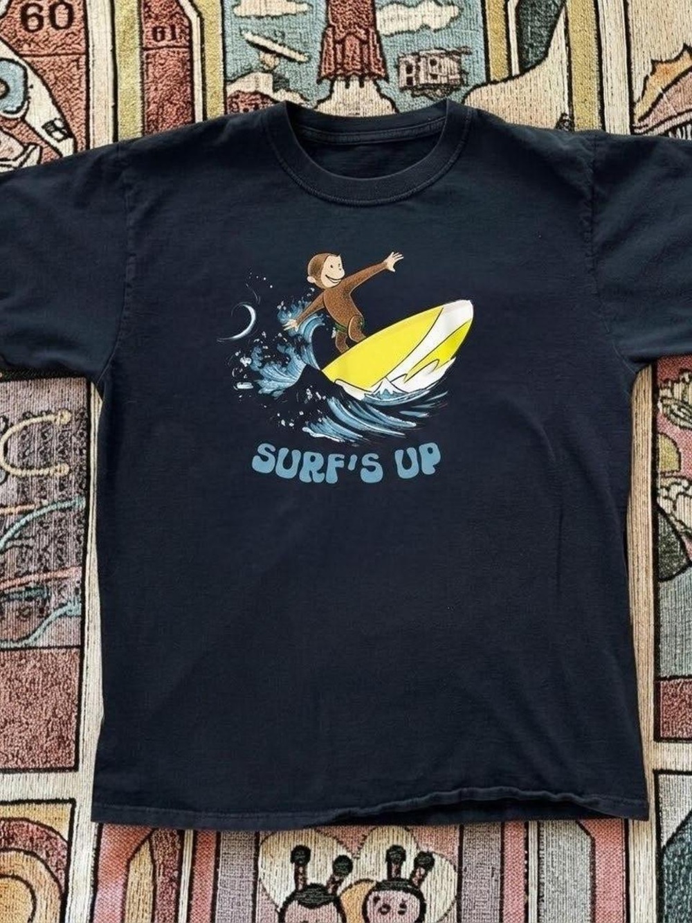 Gildan Black 'Surf's Up' Graphic Tee with Yellow Surfboard